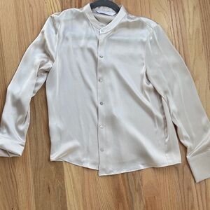 Blush Cream Satin Button-Up Blouse